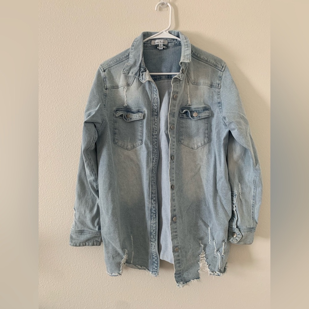Love Tree Light Blue Distressed Denim Jacket
